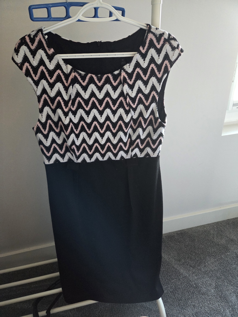 connected apparel Black Dress with Pink and White Chevron Bodice